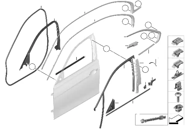 Guarnições e juntas da porta dianteira